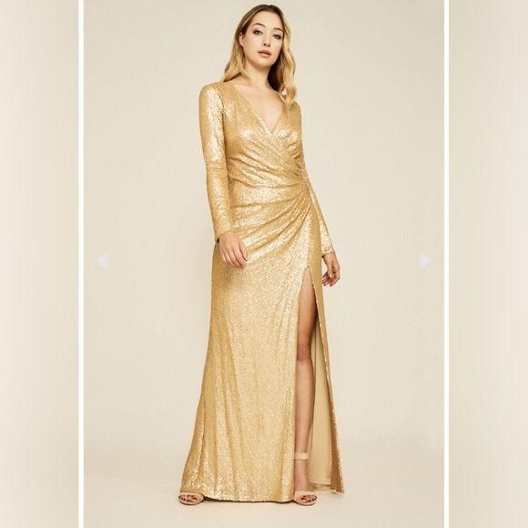 Tadashi Shoji Gold Sequin Maxi Dress - Picture 2 of 10